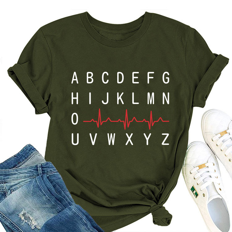 Ladies Geometric Print Round Neck Short Sleeve Tee