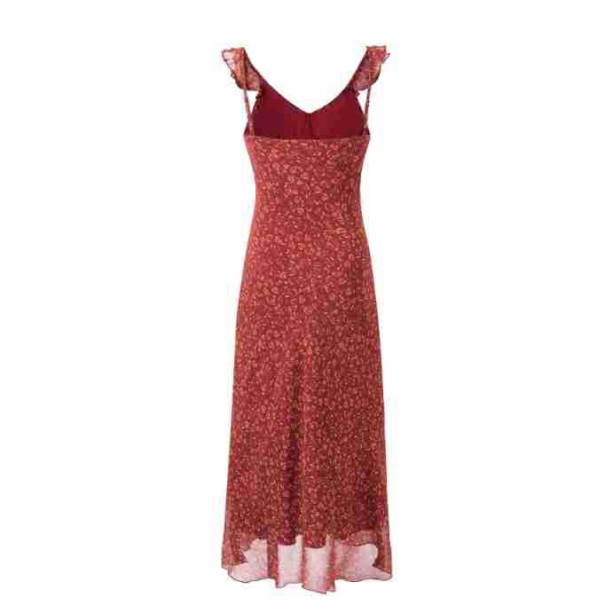 V-neck sleeveless waist cinching slim print dress