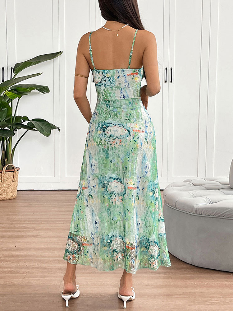 Asymmetrical Sleeveless Patterned Maxi Dress
