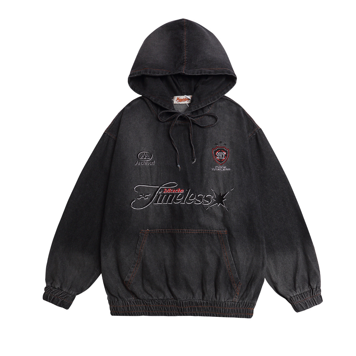 Faded Blue Cotton Embellished Hoody