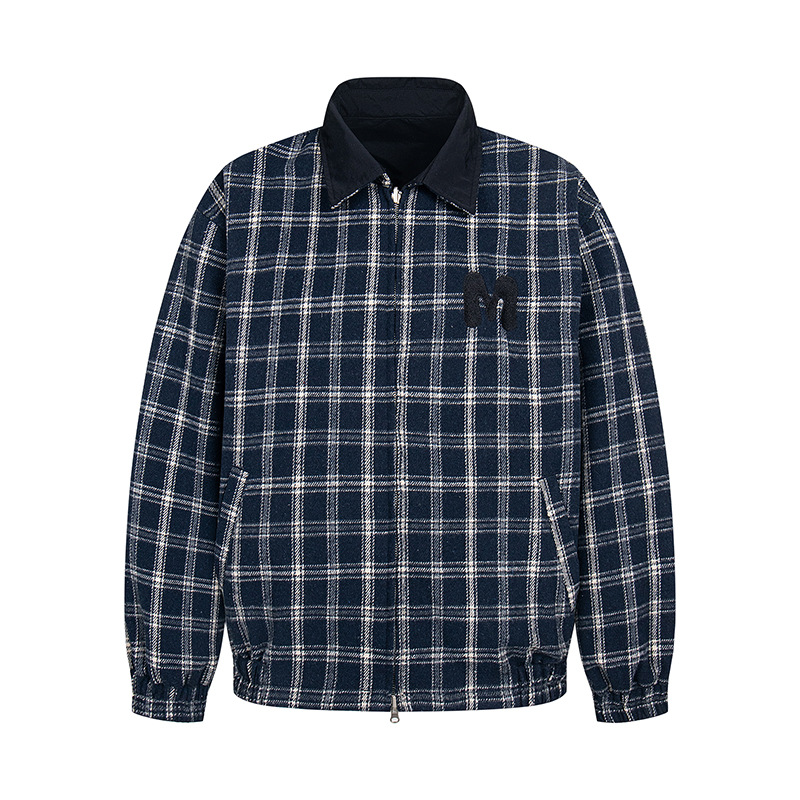 Retro Stitched Gingham Cotton Reversible Full-Sleeve Jacket