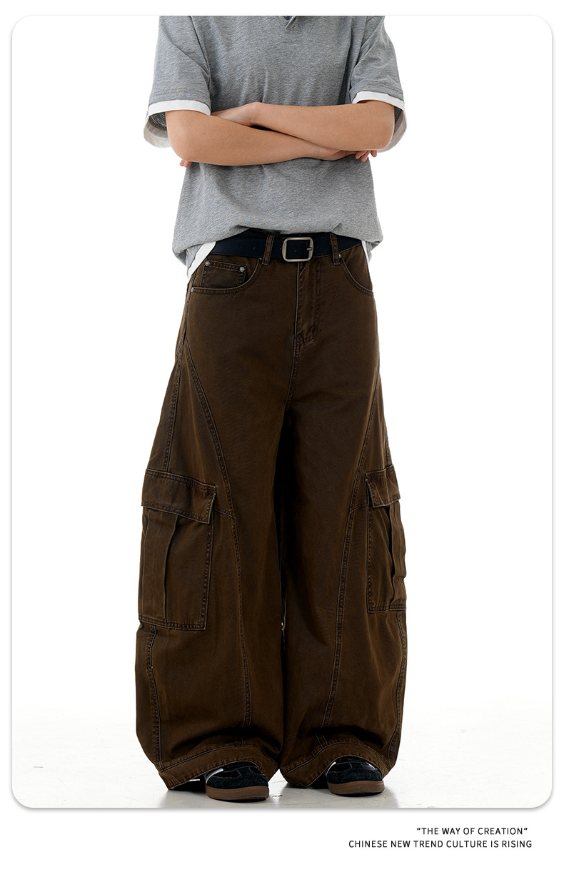 Work Pants with Multiple Pockets Slimming Casual Wide Leg Long Trousers for Men and Women