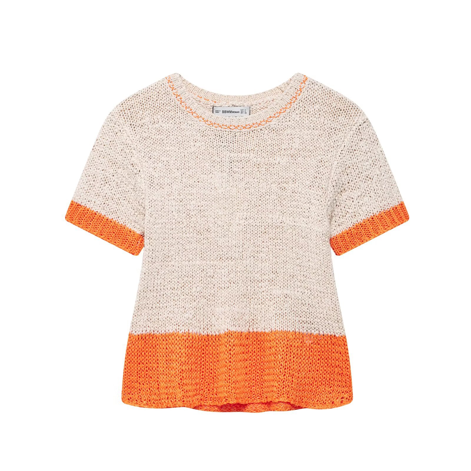Fitted Three-Quarter Sleeve Polyester Accent Trim Sweater