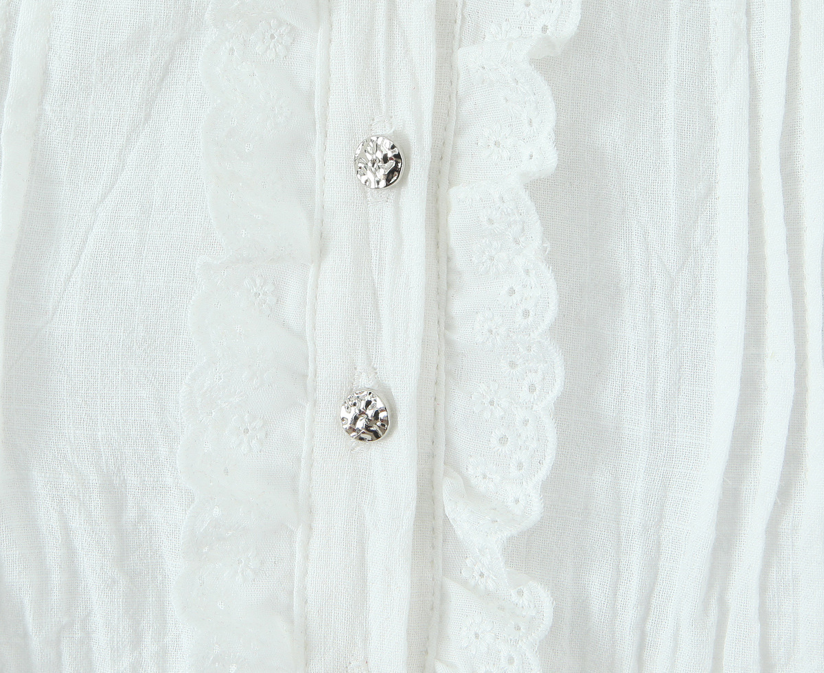 Ivory Cotton Mushroom Eyelet Gathered Top