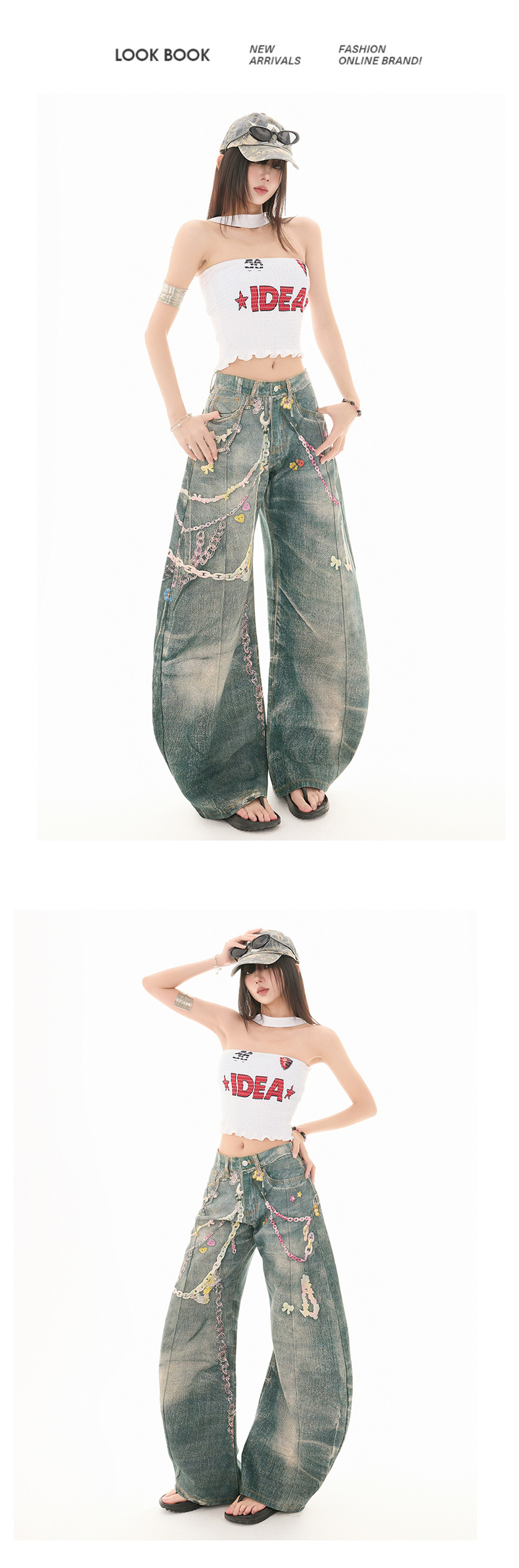 Women's Denim Pants Version High Street Wide-Leg Floor-Length Trousers