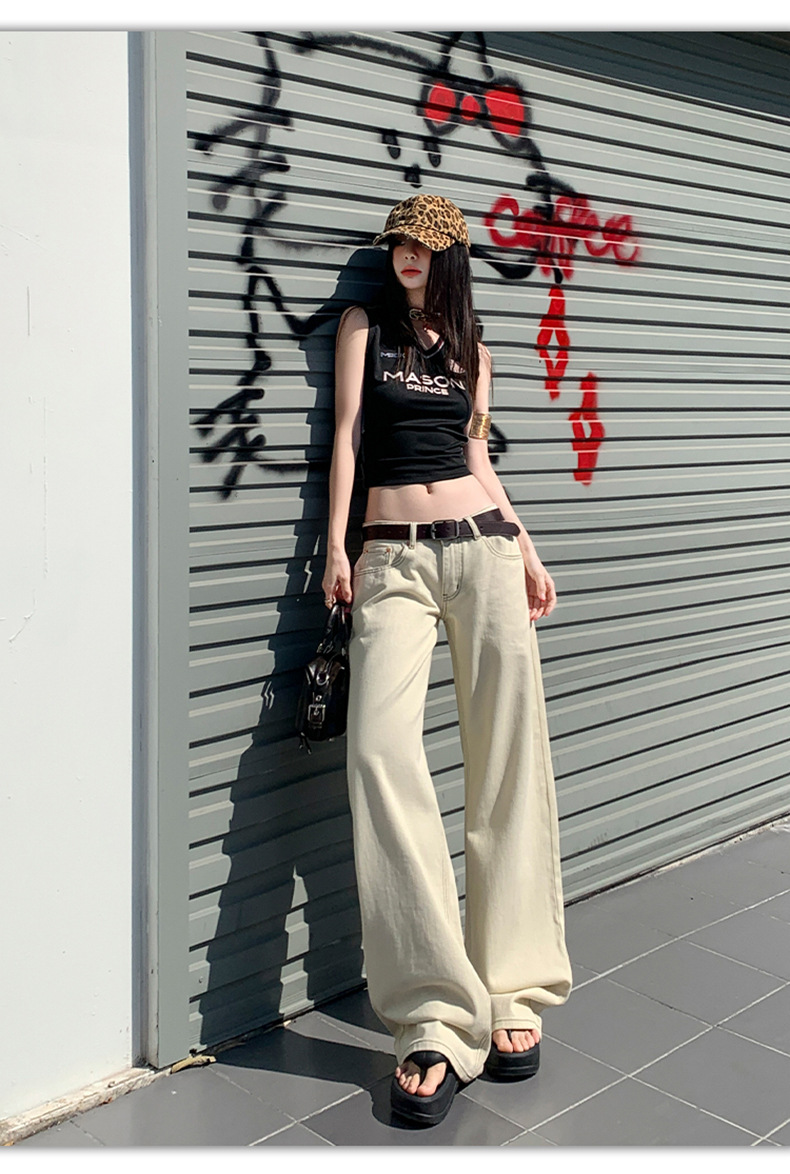 Women's Low Waist Wide Leg Jeans Summer Loose Slim Straight Pants