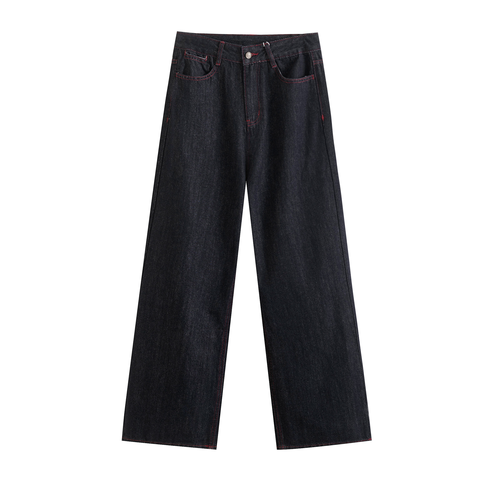 High waisted straight leg slim fit red line wide leg jeans