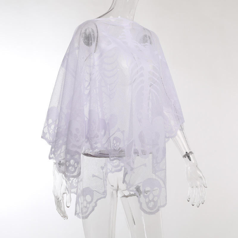 Sexy One-Shoulder Skeleton Print Cape