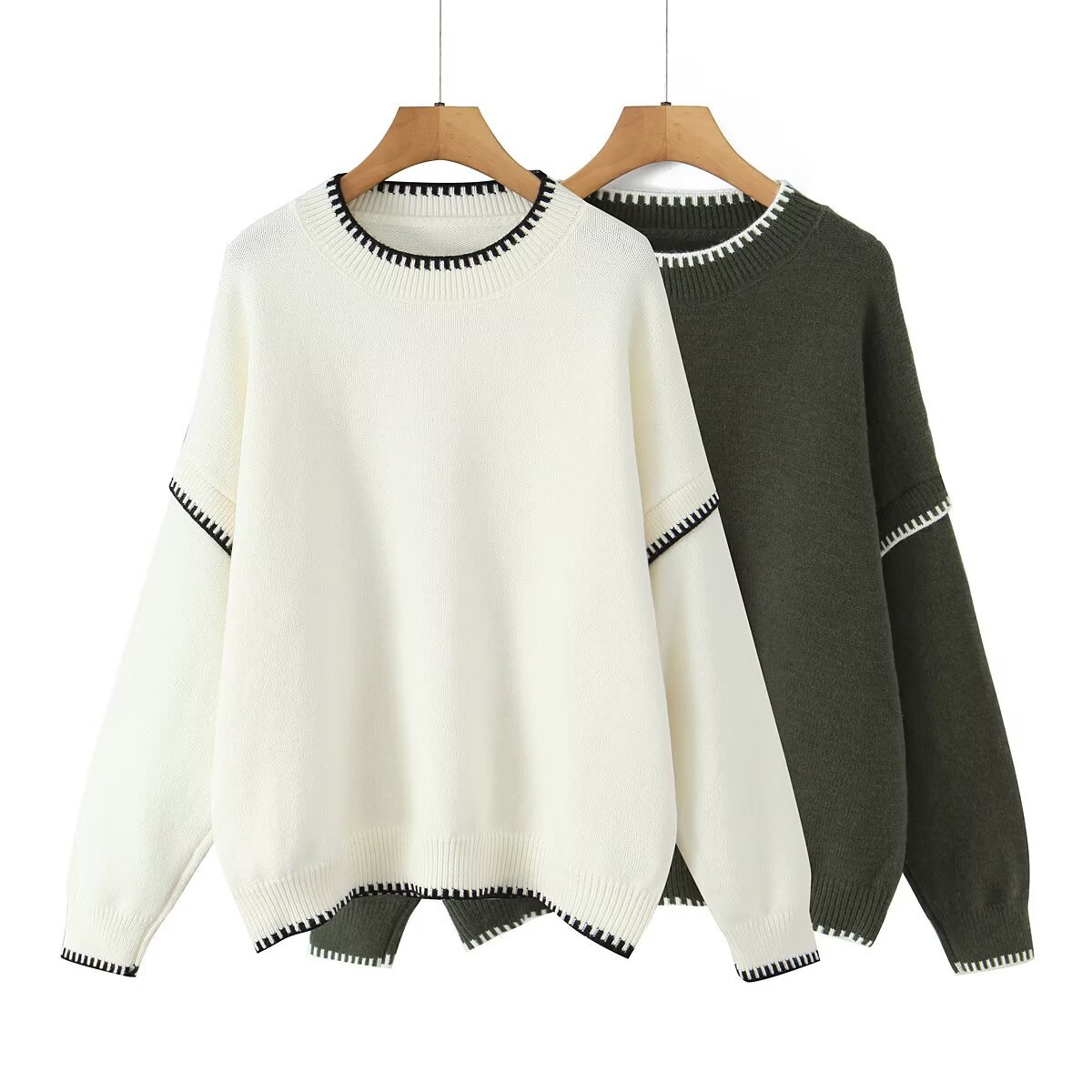 Ladies Long Sleeve Two-Tone Polyester Sweater