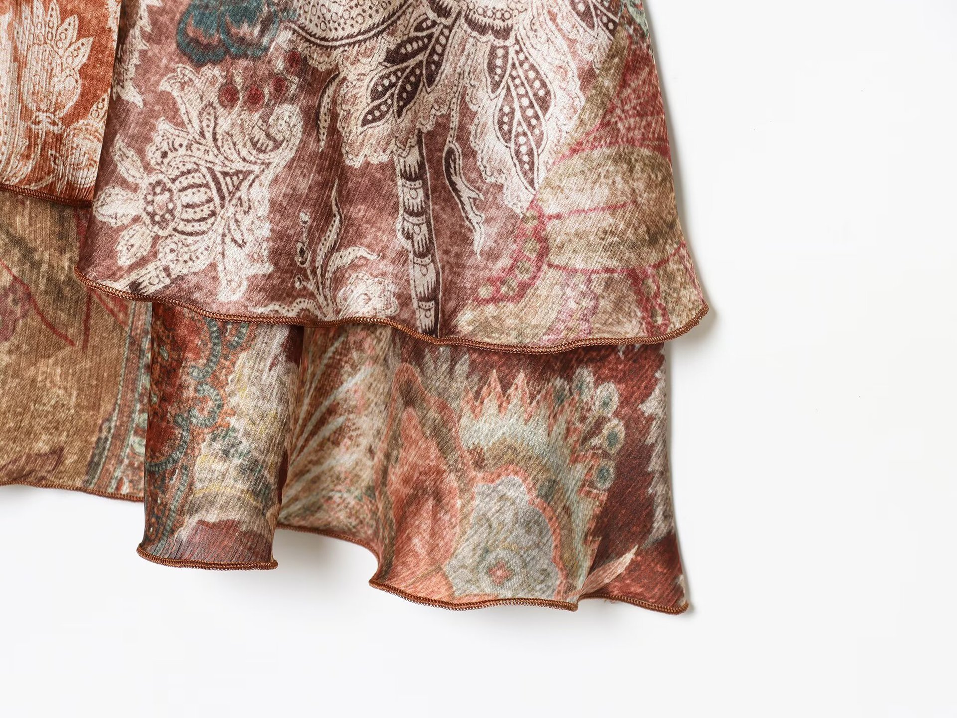 A-Line Half-High Neckline Sleeve-Free Tiered Patterned Embellished Dress