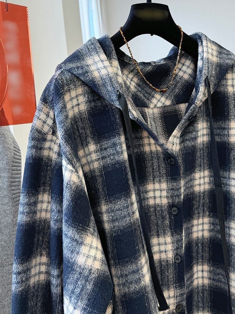 Ladies Oversized Checkered Cotton Blend Hoodie