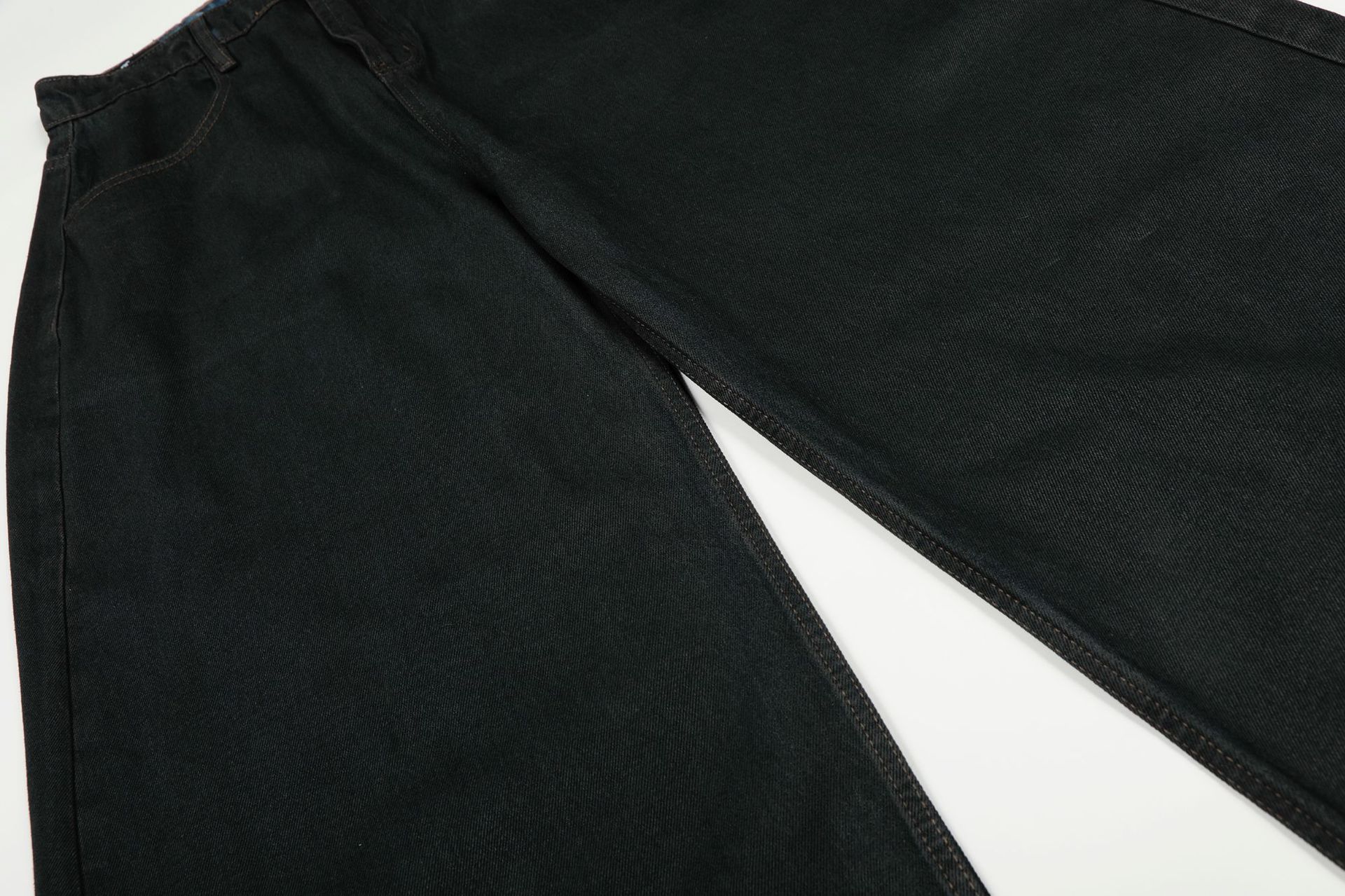 Street Retro High-End Waxed Black Craft Design Unisex Loose Dagger Cut Jeans