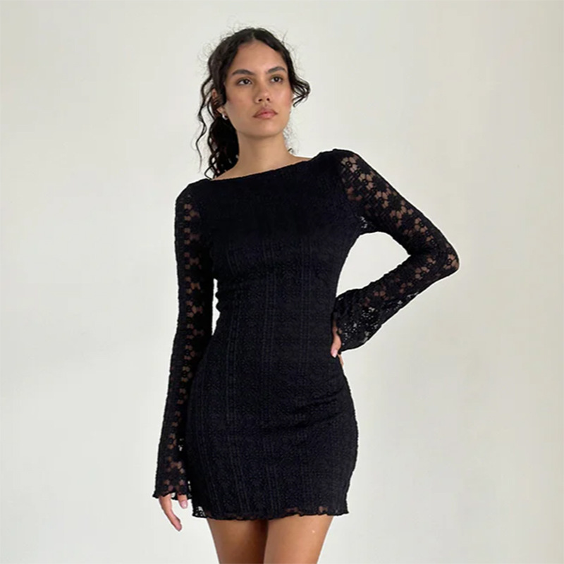 One-Shoulder Long Sleeve Polyester Mini Dress