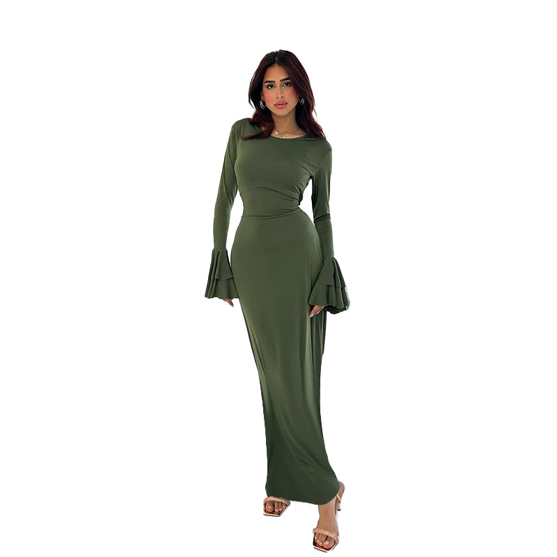 High Waist Polyester Pencil Midi Skirt Scalloped Hem