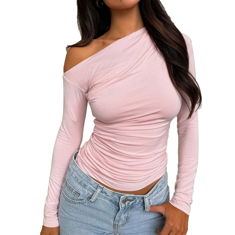 Diagonal Neckline Polyester Spandex Top