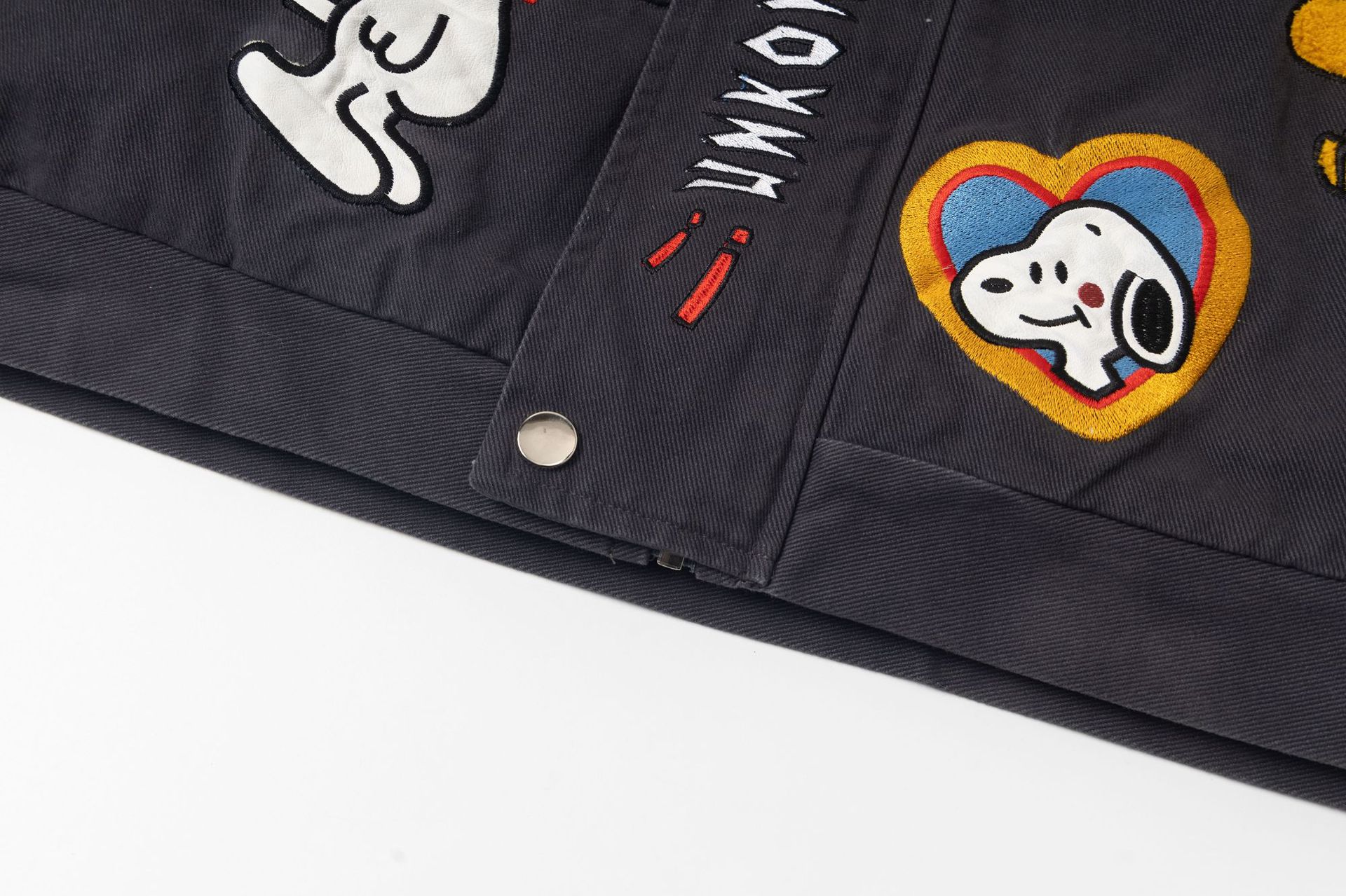Color-Blocked Dog Embroidery Turn-Down Collar Quilted Jacket Outerwear