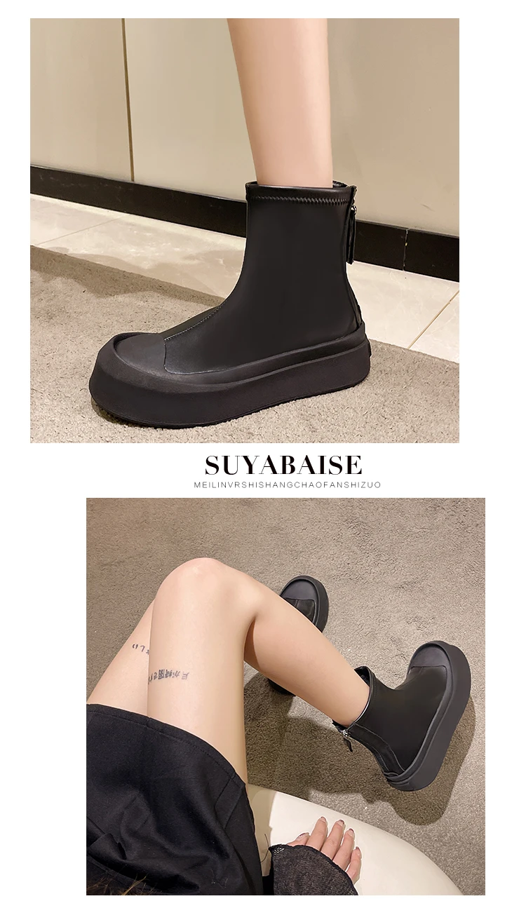 Winter New Thick Bottom Zipper Designer Women's Naked Boots Fashion Cute Casual Versatile Women's Flat Shoes Sexy Chelsea Boots