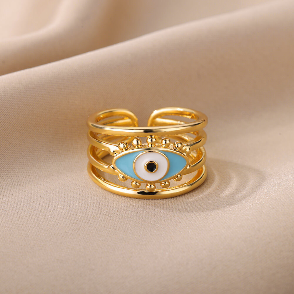 Turkish Zircon Evil Eye Rings For Women Open Adjustbale Gold Plated Stainless Steel Ring Couple Rings Wedding Jewelry Bague