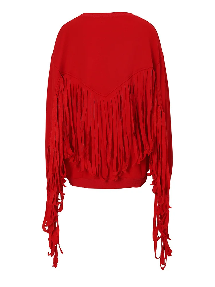 Plus Oversized Cotton Asymmetric Fringe Sweatshirt