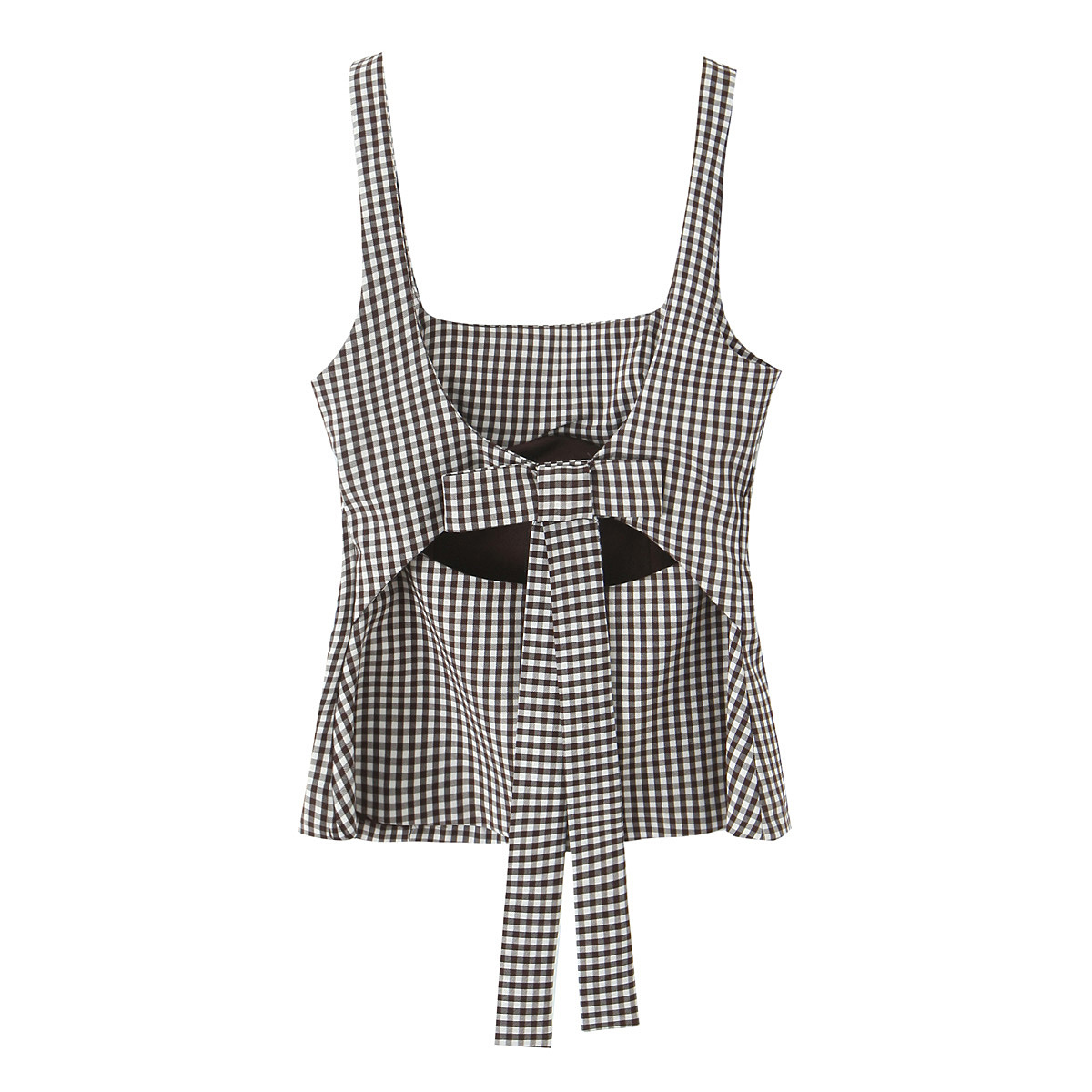 Ladies Grid Knotted Cutout Tank