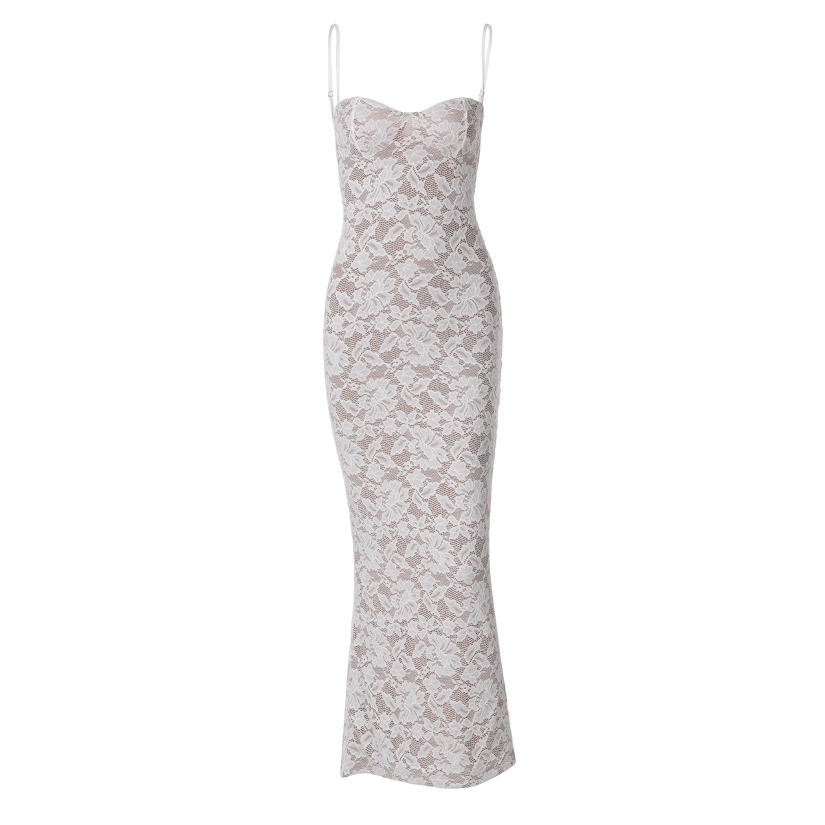 Women's Sexy Lace Splicing Strapless Backless Long Fitted Strap Dress