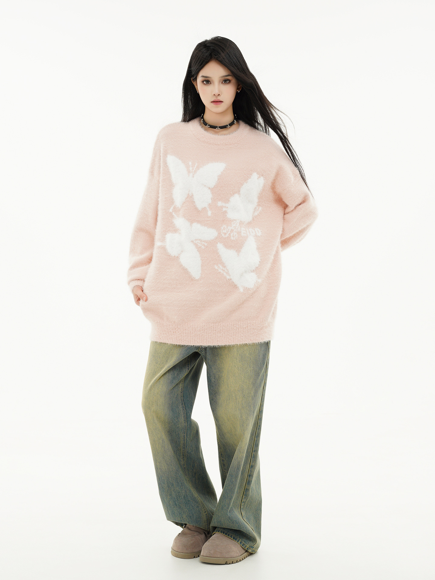 Japanese Workwear Wing Motif Crew Collar Sweater