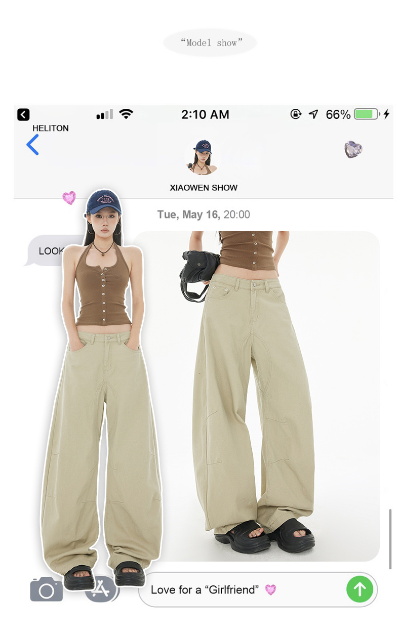 Curved Design Water-Washed Tapered Jeans Women High Street Loose Straight Wide-Leg Pants