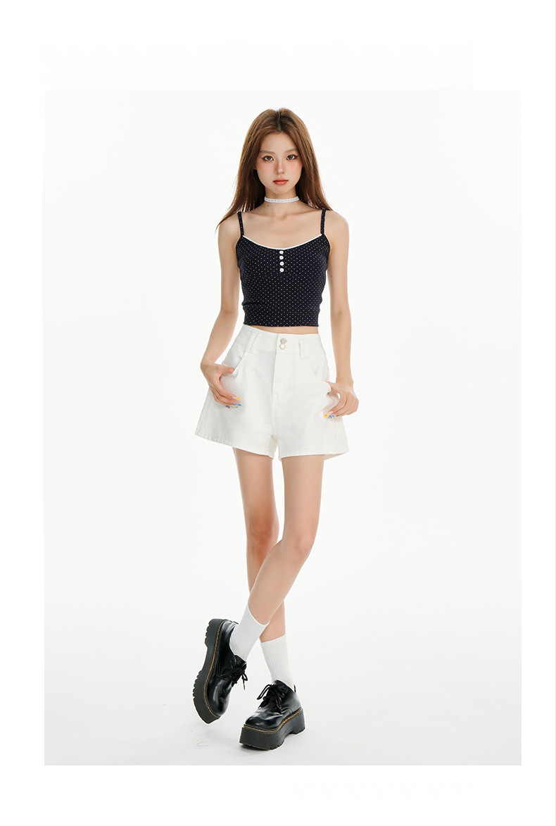 Light Blue High-Waisted A-Line Denim Shorts for Women Loose and Slim Fit Wide-Leg Hot Pants