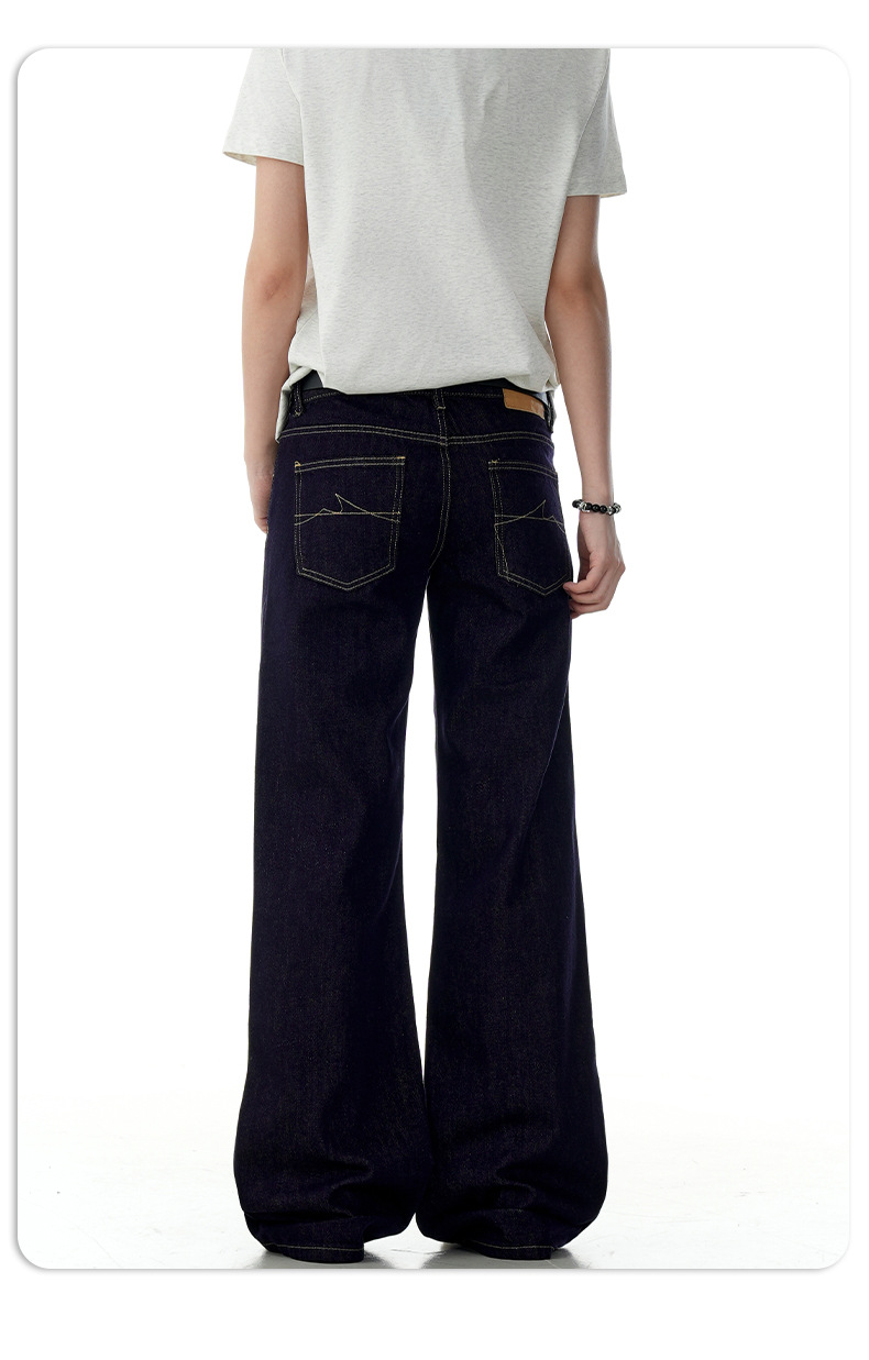Blue Flared Jeans for Women with Visible Stitching Casual Long Pants
