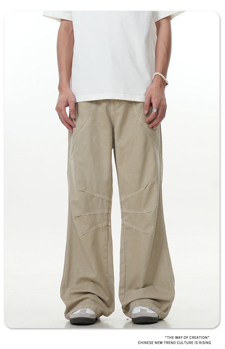 Three-Dimensional Vintage Washed Look Slimming Trendy Pile Straight Leg Casual Long Pants