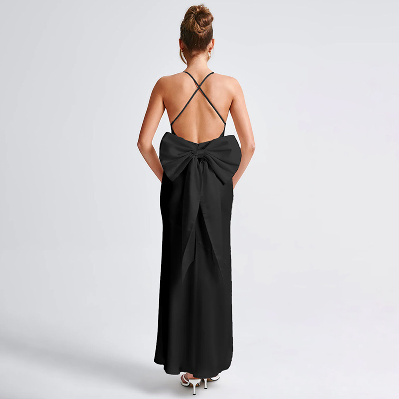 Spaghetti Strap V-Neck Ribbon Tie Dress