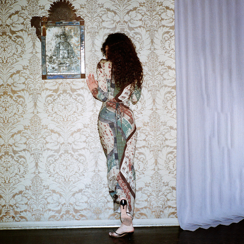 Stretch Vintage Fall Patterned Plunge Long Sleeve Dress