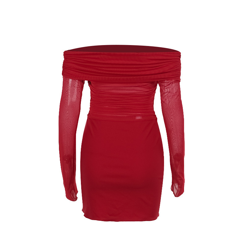 Asymmetrical Long Sleeve Sheer Ruched Side Vent Skirt