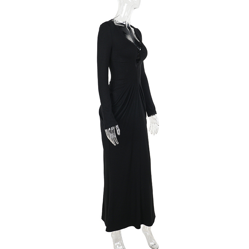 Plunging Neckline Long Sleeve Bodycon Dress