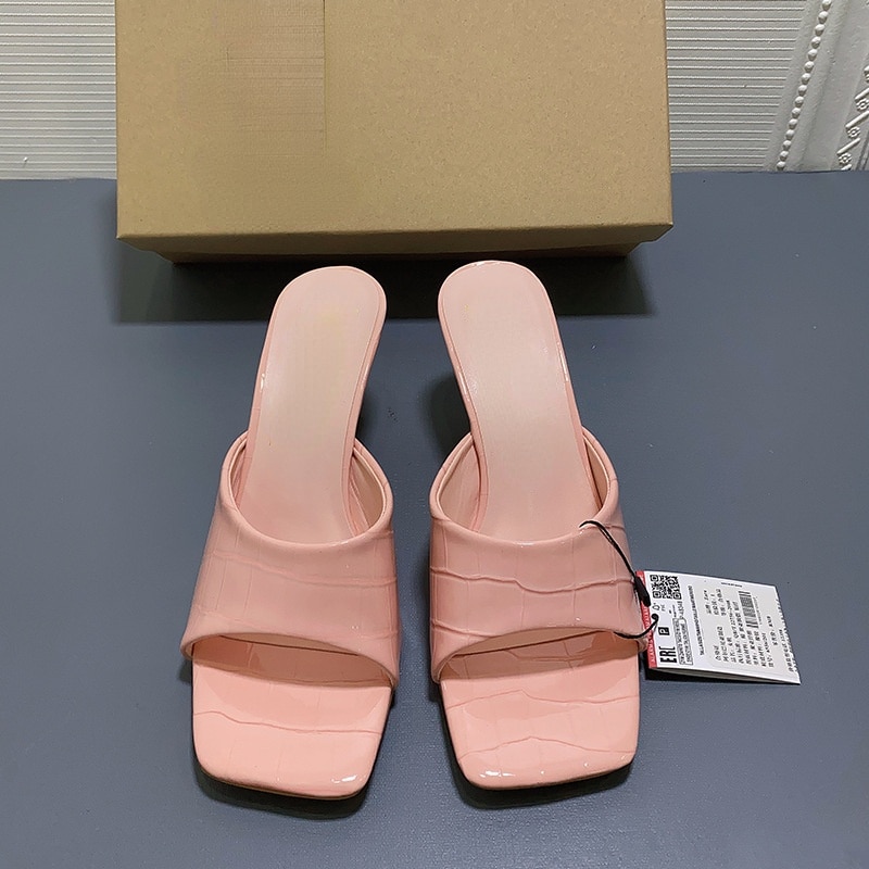Summer New Women Shoes Square Toe Open Toe Mid-heel Patent Leather Sandals Shaped Thick Heel High-heeled Slippers Designer Shoes
