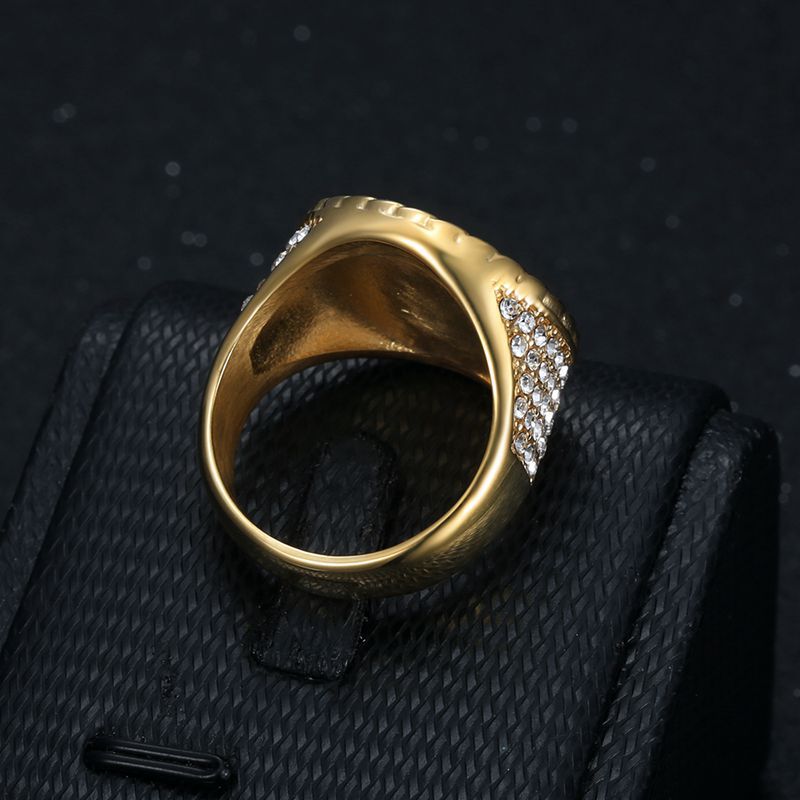 Nightclub New Ring Titanium Steel Plated Water Diamond Dollar Symbol Men's Ring
