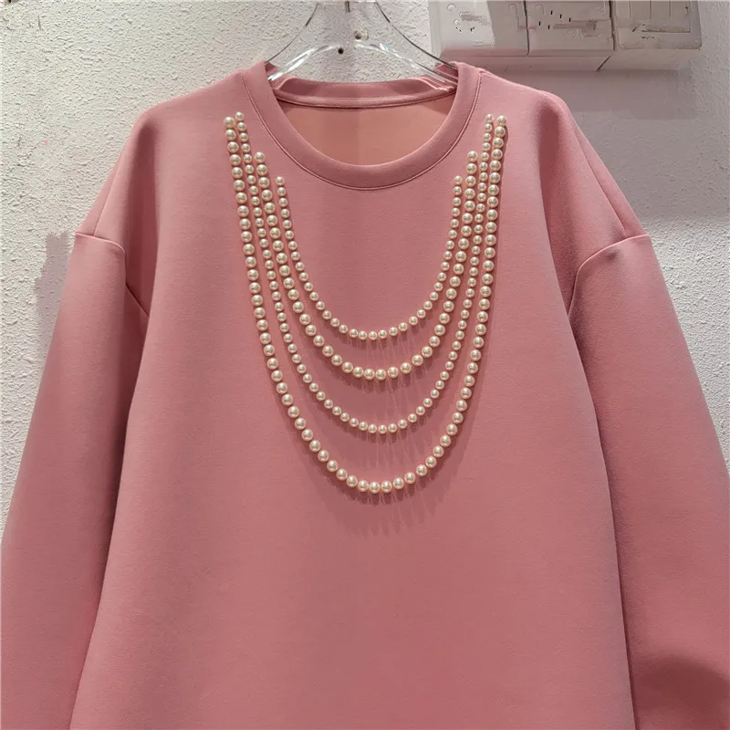 Ladies Rainbow Beaded Hem Crew Sweater