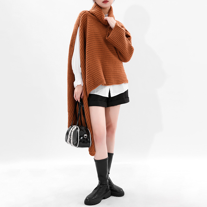 Ladies Lemon Asymmetric Oversized Cotton-Polyester Turtle-Neck Sweater
