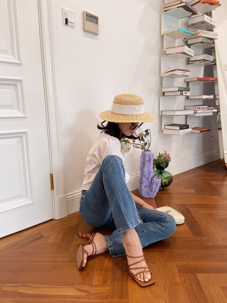 Simple Square Toe Straight Gourd High Heel Mules Women's Ball Ball Round Heel Sandals
