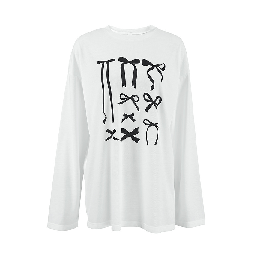 Ivory Ribbon Pattern Relaxed Fit Full Sleeve Tee