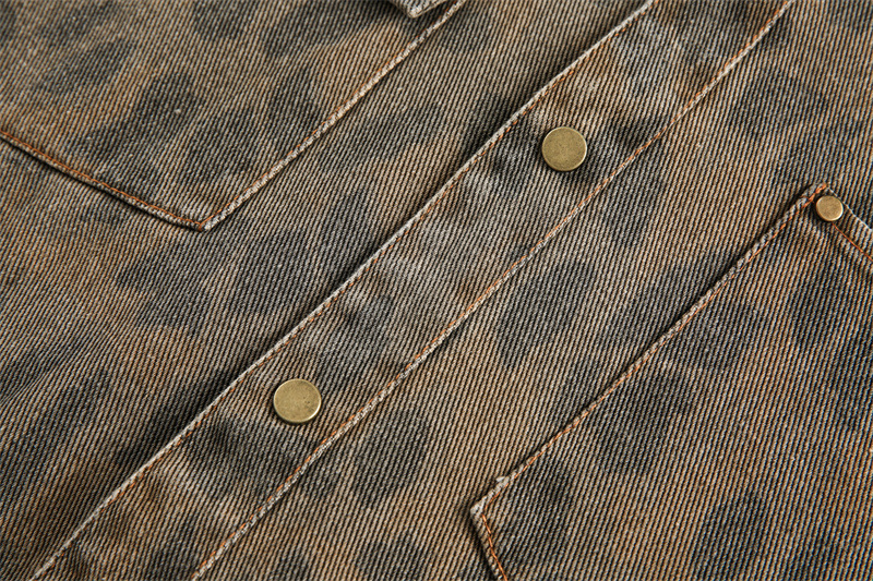 Loose heavy industry vintage leopard print long sleeved denim shirt for men and women
