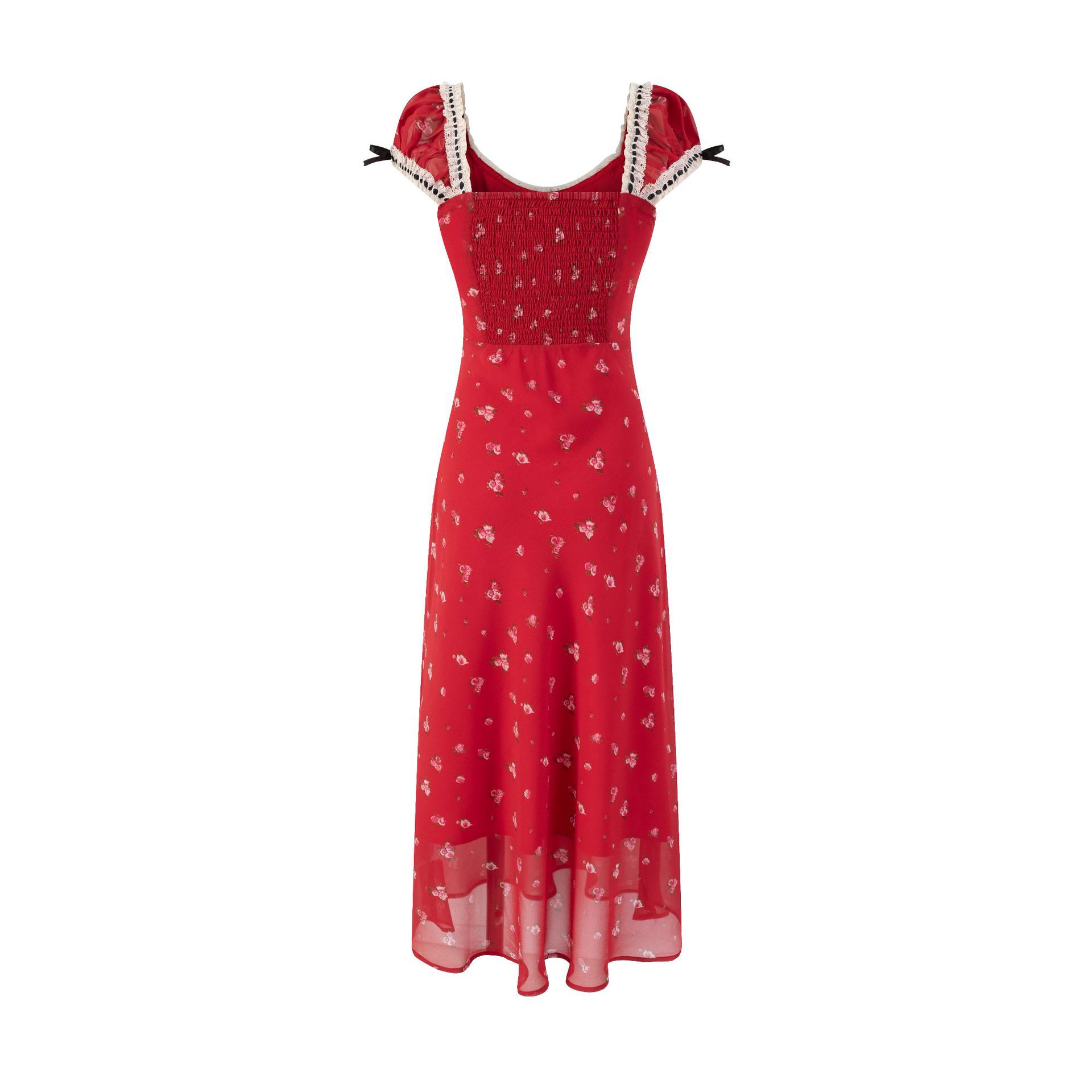 Cherry Red Printed Retro Charm Fitted Skirt Dress