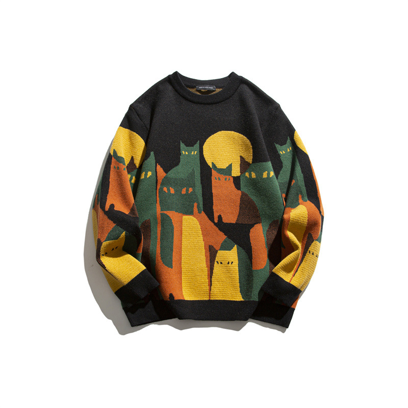 Japanese Workwear Oversized Color Block Long Sleeve Sweater