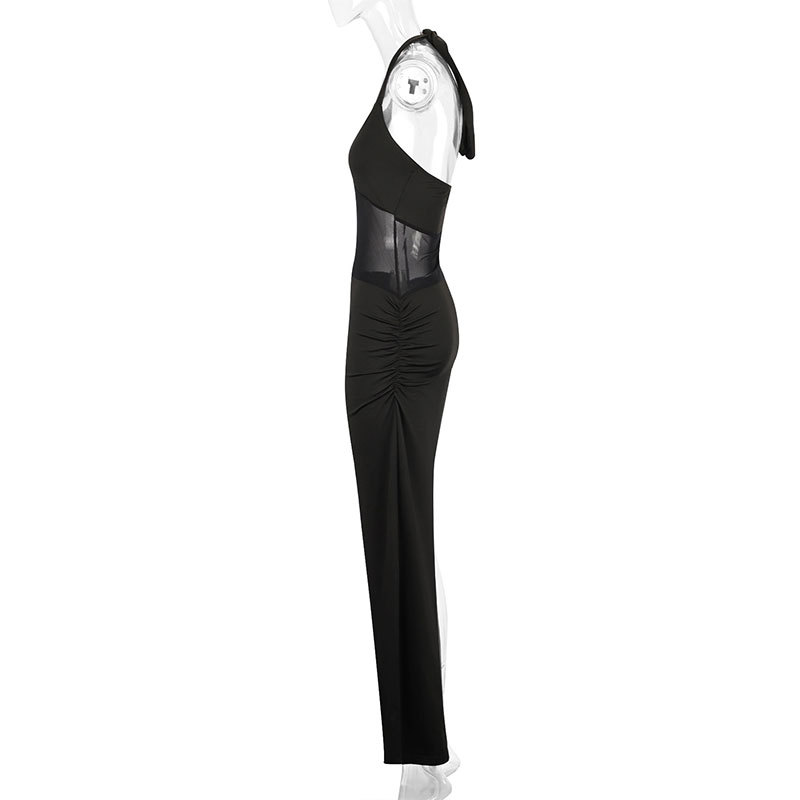 Curve-Hugging Open Back Tie Neck Side Split Dress