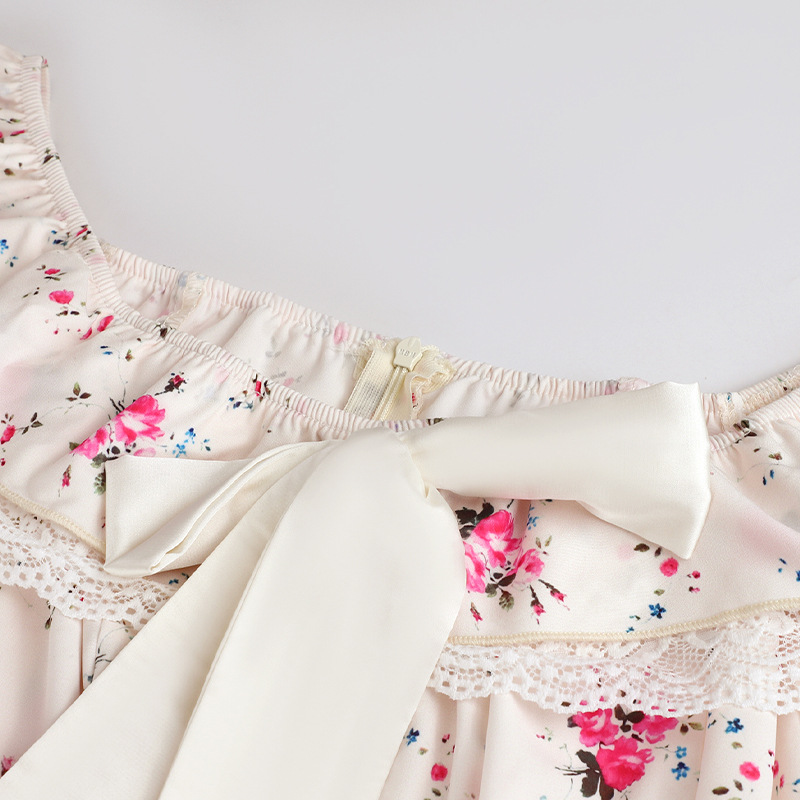 Asymmetrical Ribbon Flower Pattern Dress