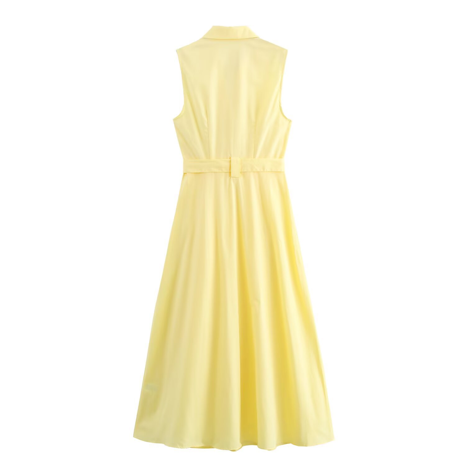 Sash-Tie Long Plain Vest Dress