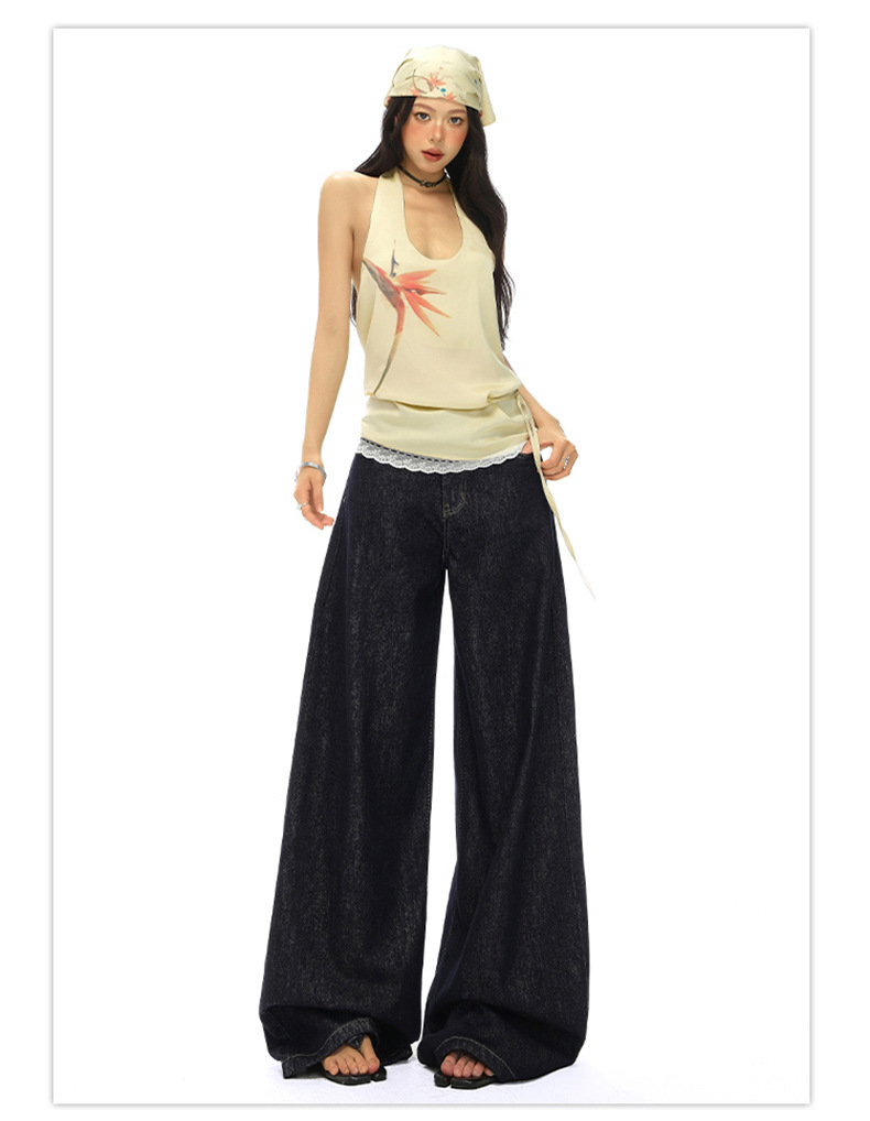 Light Blue High-Waisted Loose Fit Wide-Leg Jeans for Women, Casual Floor-Length Straight Leg Pants