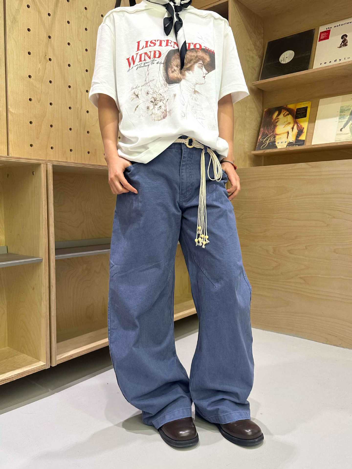 Vintage Washed Blue Baggy Loose Casual Pants