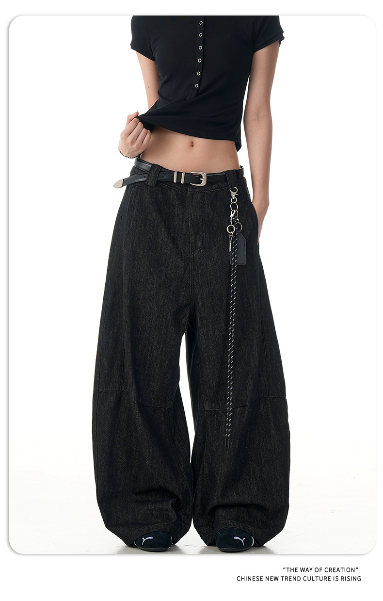 Black Tapered Jeans for Men and Women Casual Wide-Leg Long Pants