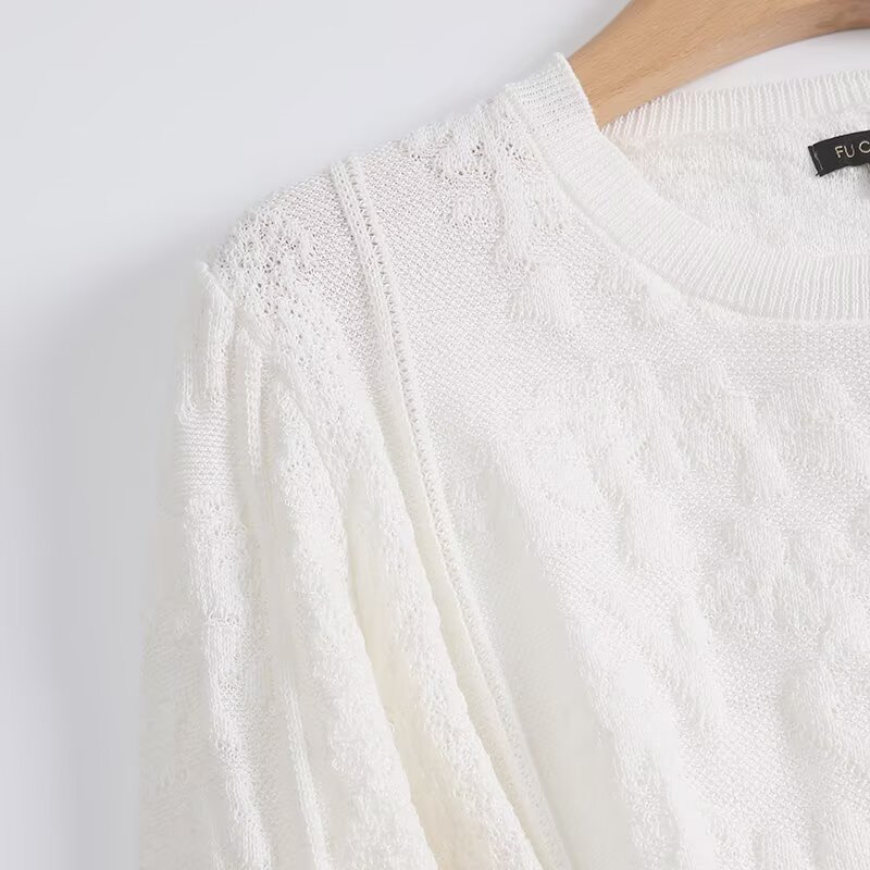 Ivory Cutout Full Sleeve Crew Sweater